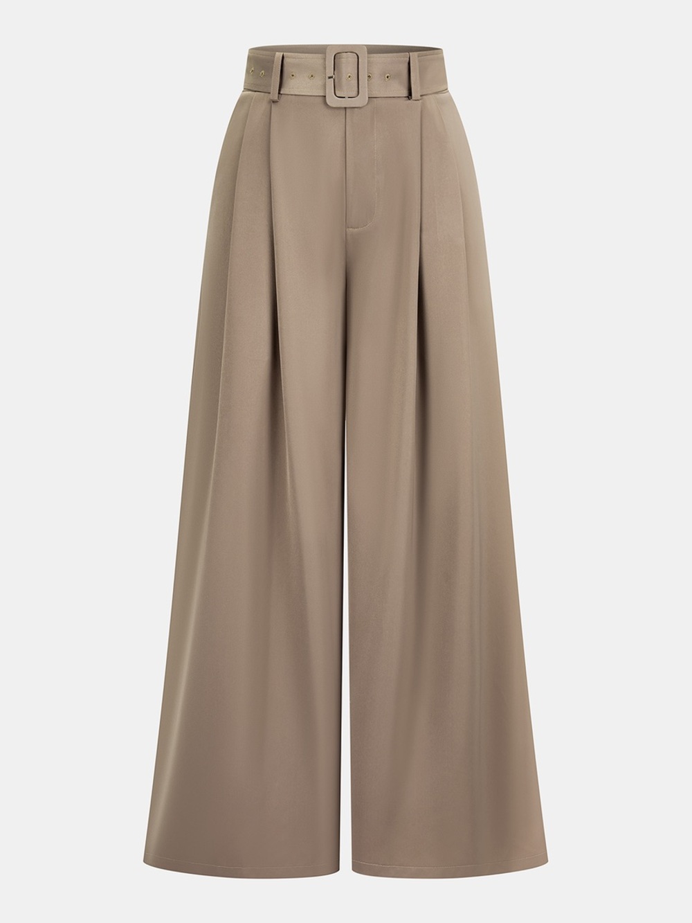 COMMENSE Belted Satin Pleated Wide Leg Pants